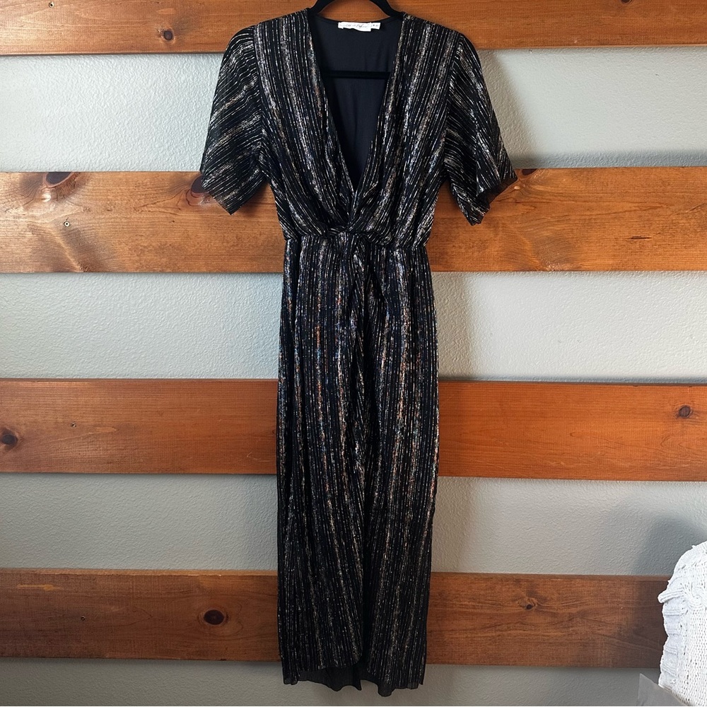 All in Favor Midi Dress Metallic Stripe